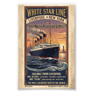 Wit Star Line Olympic & Titanic Poster uit het ver