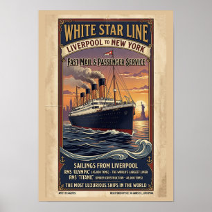 Wit Star Line Olympic & Titanic Poster uit het ver
