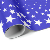 Wit sterpatroon op blauwe achtergrond cadeaupapier (Rol Hoek)