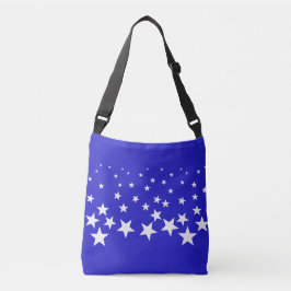 Wit sterpatroon op blauwe achtergrond crossbody tas