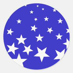 Wit sterpatroon op blauwe achtergrond ronde sticker
