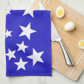 Wit sterpatroon op blauwe achtergrond theedoek (Quarter Fold)