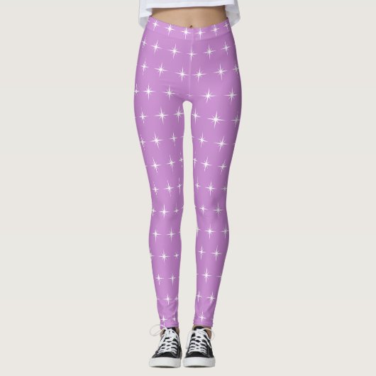 Wit sterrenpatroon op paars leggings (Voorkant)
