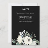 Wit & Stofblauw Bloemmotief op Zwarte Datum Wijzig Kaart (Achterkant)