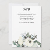 Wit & Stofblauw Bloemmotief Wijzig de Datum Detail Kaart (Achterkant)