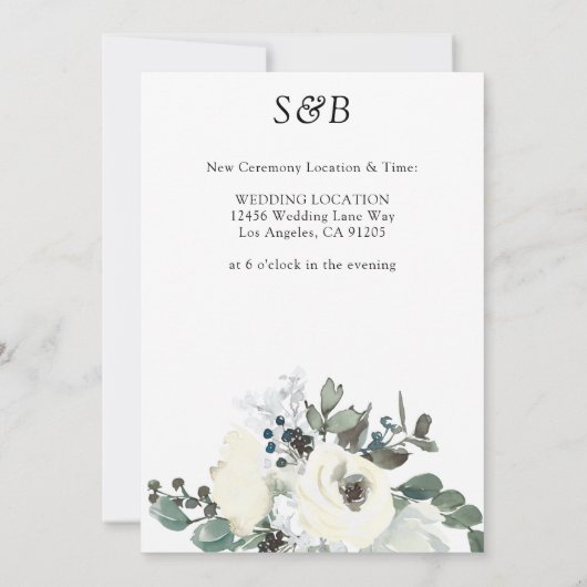 Wit & Stofblauw Bloemmotief Wijzig de Datum Detail Kaart (Achterkant)