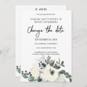 Wit & Stofblauw Bloemmotief Wijzig de Datum Detail Kaart (Voorkant / Achterkant)