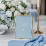 Wit & stoffig blauw Trouwtafel Nummer Kaart<br><div class="desc">Zet de toon voor uw elegante feest aan zee met deze minimalistische tafelnummerkaart van het Coastal Chic collectie. Met zacht stoffig blauw script op een schone witte achtergrond, brengt het moeiteloze sophisticatie naar uw trouwtafel. Perfect voor strandbruiloften, locaties aan de kust of elk evenement met een verfijnde, luchtige esthetiek. Ontworpen...</div>