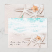 Wit Strand Sterfish Blauwe Oceaan Bewaar de Datum Aankondigingskaart (Voorkant / Achterkant)