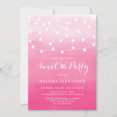 Wit String Lights Roze Ombre Sweet 16 Party Kaart (Voorkant)