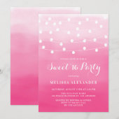 Wit String Lights Roze Ombre Sweet 16 Party Kaart (Voorkant / Achterkant)