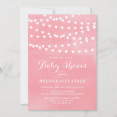 Wit String Lights Roze Waterverf Baby shower Kaart (Voorkant)