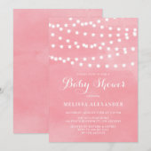 Wit String Lights Roze Waterverf Baby shower Kaart (Voorkant / Achterkant)