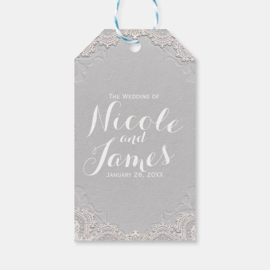 Wit Suède Lederen  Kant Westerne Bruiloft Cadeaulabel (Achterkant)