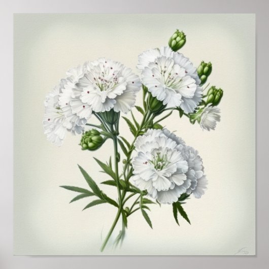Wit Sweet William Flower Art Print Poster (Voorkant)