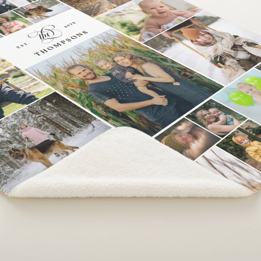 Wit Swirly De familienaam 25 Fotocollage Sherpa Deken (3/4)