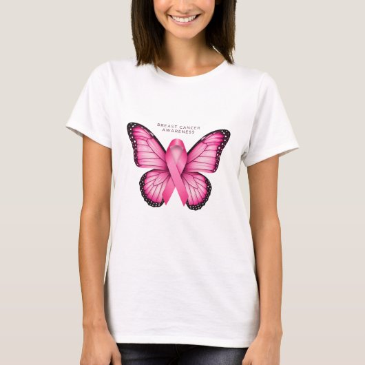 Wit T-Shirt met Roze Vlinder Graphic (Voorkant)