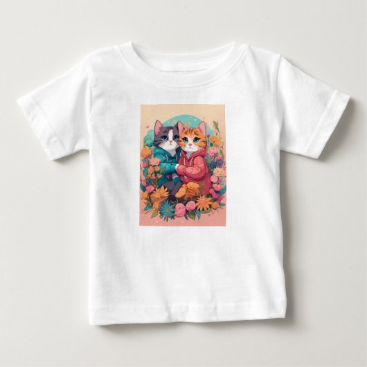 wit T shirt twee mooie katjes print (Voorkant)