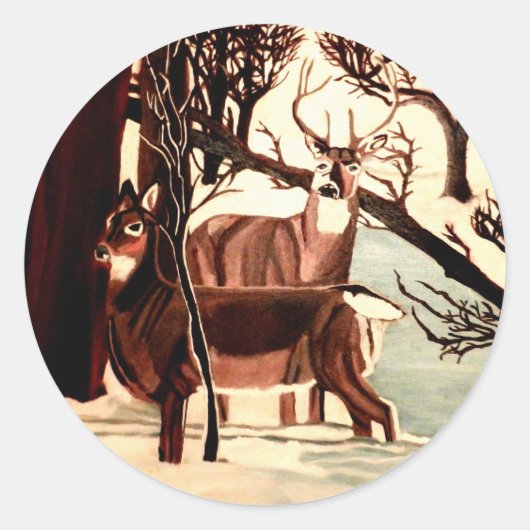WIT TAIL DEER IN WINTERstickers Ronde Sticker (Voorkant)