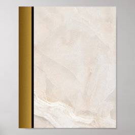 Wit Tan Marmeren Steen/Zwart Gouden Rand Art Poster