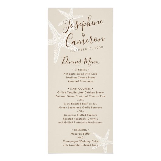 Wit Tan Starfish Beach Destination Wedding Menu (Voorkant)