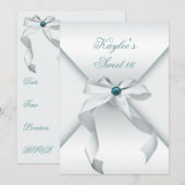 Wit Teal Zoete 16 Verjaardagsfeestje Kaart (Voorkant / Achterkant)