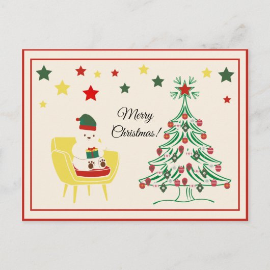   Wit Teddybeer Vrolijk Kerstfeest Feestdagenkaart (Voorkant)