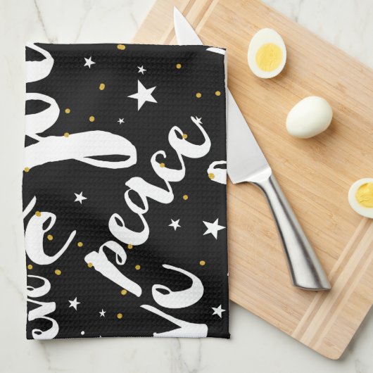 Wit tekstontwerp op zwarte achtergrond theedoek (Quarter Fold)