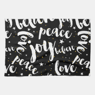 Wit tekstontwerp op zwarte achtergrond theedoek