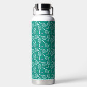 Wit tennisracket en een balpatroon groen waterfles (Achterkant)