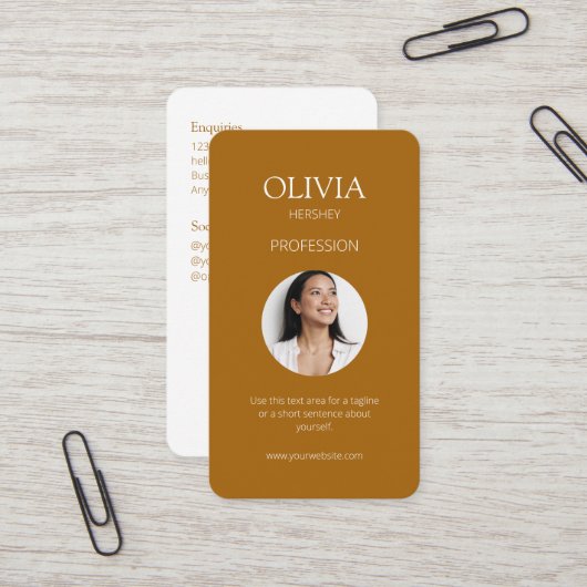 Wit / Terracotta foto sociale QR-code Visitekaartje (Voorkant / Achterkant in situ)