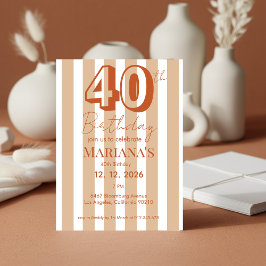 Wit & Terracotta Strepen Modern 40e Verjaardag Kaart