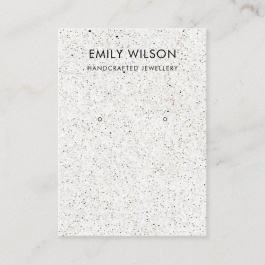 WIT TERRAZZO TEXTURE KRAFT EARRING DISPLAY LOGO VISITEKAARTJE (Voorkant)