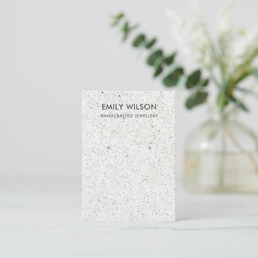 WIT TERRAZZO TEXTURE KRAFT EARRING DISPLAY LOGO VISITEKAARTJE (Staand voorkant)