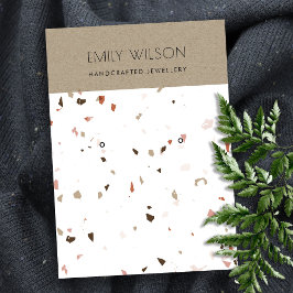 WIT TERRAZZO TEXTURE KRAFT EARRING DISPLAY LOGO VISITEKAARTJE