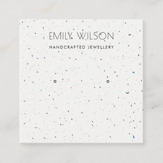 WIT TERRAZZO-TEXTURE STUD EARRING DISPLAY LOGO VIERKANTE VISITEKAARTJE (Voorkant)