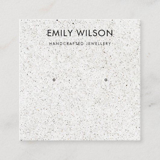 WIT TERRAZZO-TEXTURE STUD EARRING DISPLAY LOGO VIERKANTE VISITEKAARTJE (Voorkant)