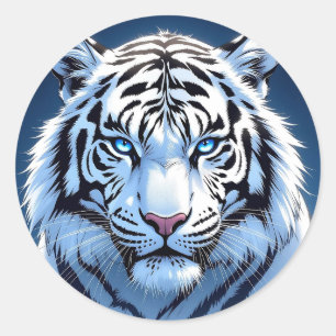 Wit tijger met blauwe ogen ronde sticker