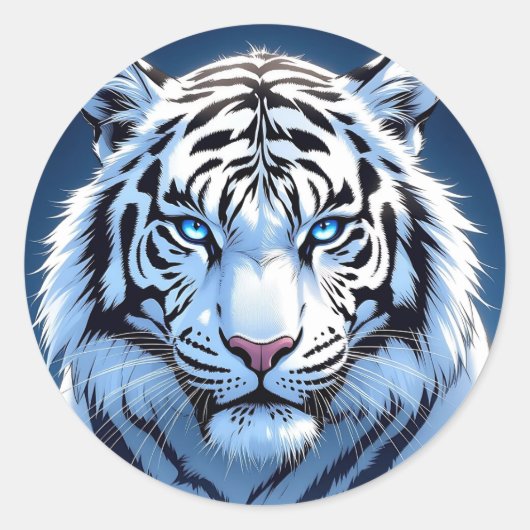 Wit tijger met blauwe ogen ronde sticker (Voorkant)