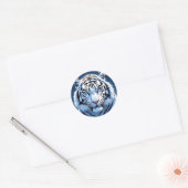 Wit tijger met blauwe ogen ronde sticker (Envelop)