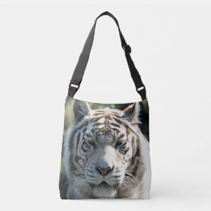 Wit Tijgergezicht met zachte bruine tekening Crossbody Tas