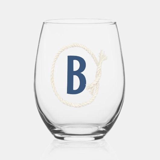 Wit touw Lijst met monogram Wijnglas Zonder Voet (Links)