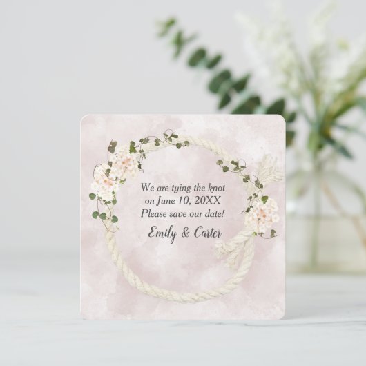 Wit Touw Met Hydrangea Boeketten Save The Date (Staand voorkant)
