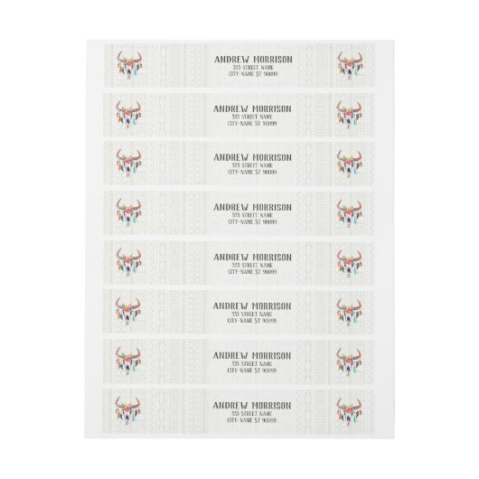 Wit tribaal patroon en stierschedel omwikkelbaar adreslabel (Vel)