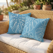 Wit Tropisch Blad Motief Licht Zomer Hemelblauw