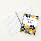 Wit Tropisch Grijs of Grijs Blauw Geel Bloemen Notitieboek (Binnen)