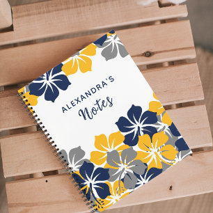 Wit Tropisch Grijs of Grijs Blauw Geel Bloemen Notitieboek
