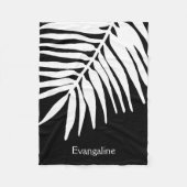 Wit Tropisch Oerwoud Varen Leaf Print op Zwart Fleece Deken (Voorkant)