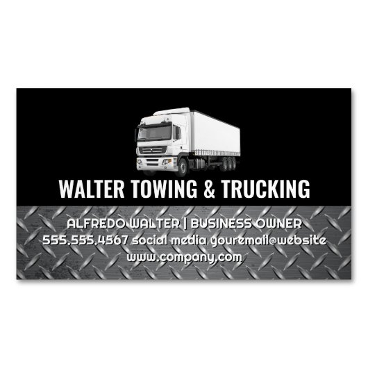 Wit Trucking Logo | Stalen Afwerking | Logistiek  Magnetisch Visitekaartje (Voorkant)