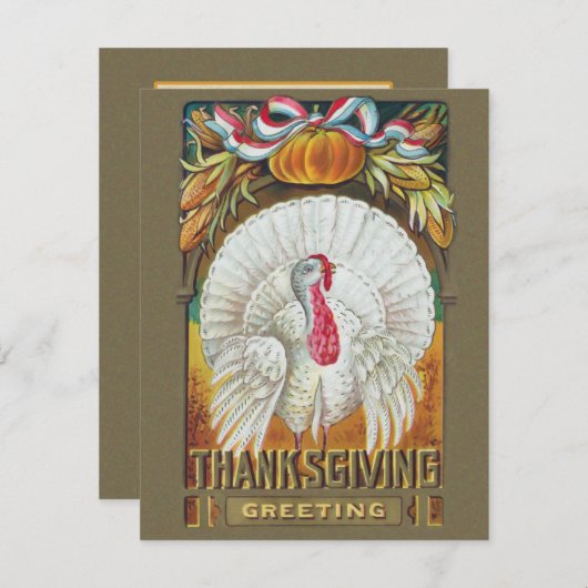 -wit Turkije en Thanksgiving groet Feestdagenkaart (Voorkant / Achterkant)